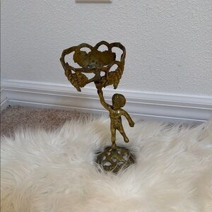 Vintage Gold Brass Cherub Candle Holder